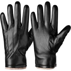 Winter PU Leather Gloves for Men – Warm Thermal Touchscreen Dress, Driving & Motorcycle Gloves with Wool Lining