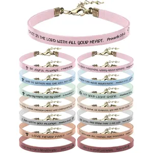 15 count Christian  Bracelets for Women Men Inspirational Leather Religious  Verse God Faith Scripture Bracelet