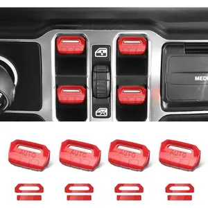 4PCS Upgraded Window Switch Button Cover Compatible with Jeep   Interior Accessories(Bright Red)