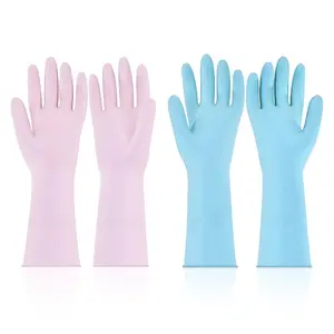 VEVOR Reusable Dishwashing Gloves, 2 Pairs Colorful Reusable Household Kitchen Cleaning Gloves for Washing Dishes and Cleaning Tasks, Flexible Long-lasting and Non-Slip, Large, Pink+ Purple