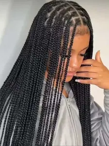 200% Density Box Braids Lace Front Wigs for Women, Synthetic Material Wigs with Baby Hair, Synthetic Braided Lace Wigs for Party, Daily Use, Lace Braiding Wig, Pre Styled Wig