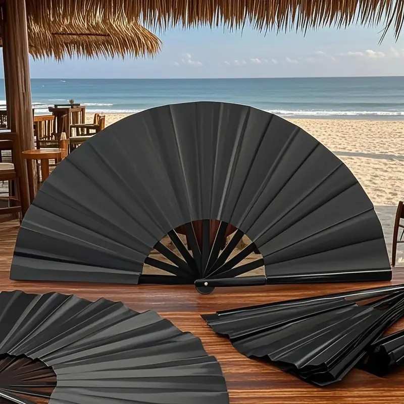Chinese Style Solid Color Foldable Hand Fan Portable Handheld Fan for Summer, Wooden Design, Ideal for Living Room and Bedroom Decor - Black clap fans clacker for line dancers martial art Traditional Collapsible handheld fan Minimalist