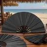 Chinese Style Solid Color Foldable Hand Fan Portable Handheld Fan for Summer, Wooden Design, Ideal for Living Room and Bedroom Decor - Black  clap fans clacker for line dancers martial art Traditional Collapsible handheld fan Minimalist