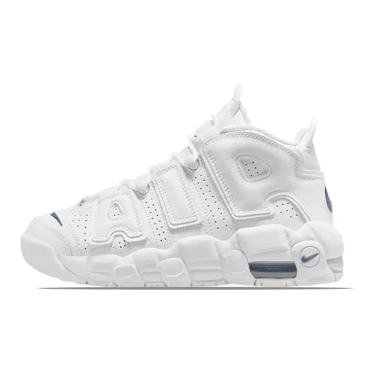 Nike Air More Uptempo White Midnight Navy GS Cushioned Durable Basketball Shoes Kids'' DH9719-100