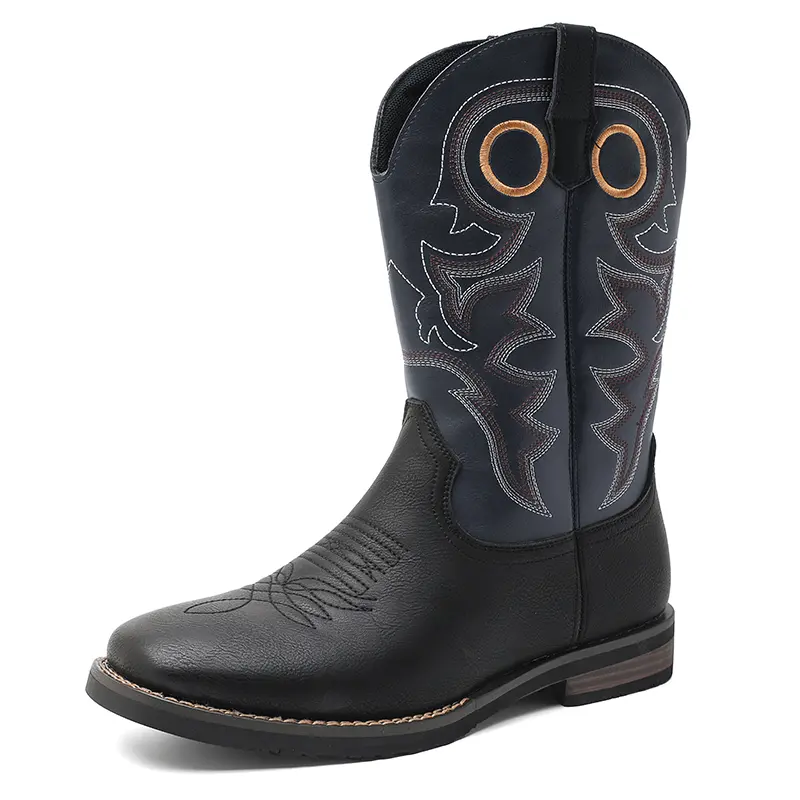 CYUW Men’s Square Toe Western Cowboy Boots, Mid-Height Classic Embroidered Knight Boots, American Retro Outdoor Casual Commuter Non-Slip Work Boots