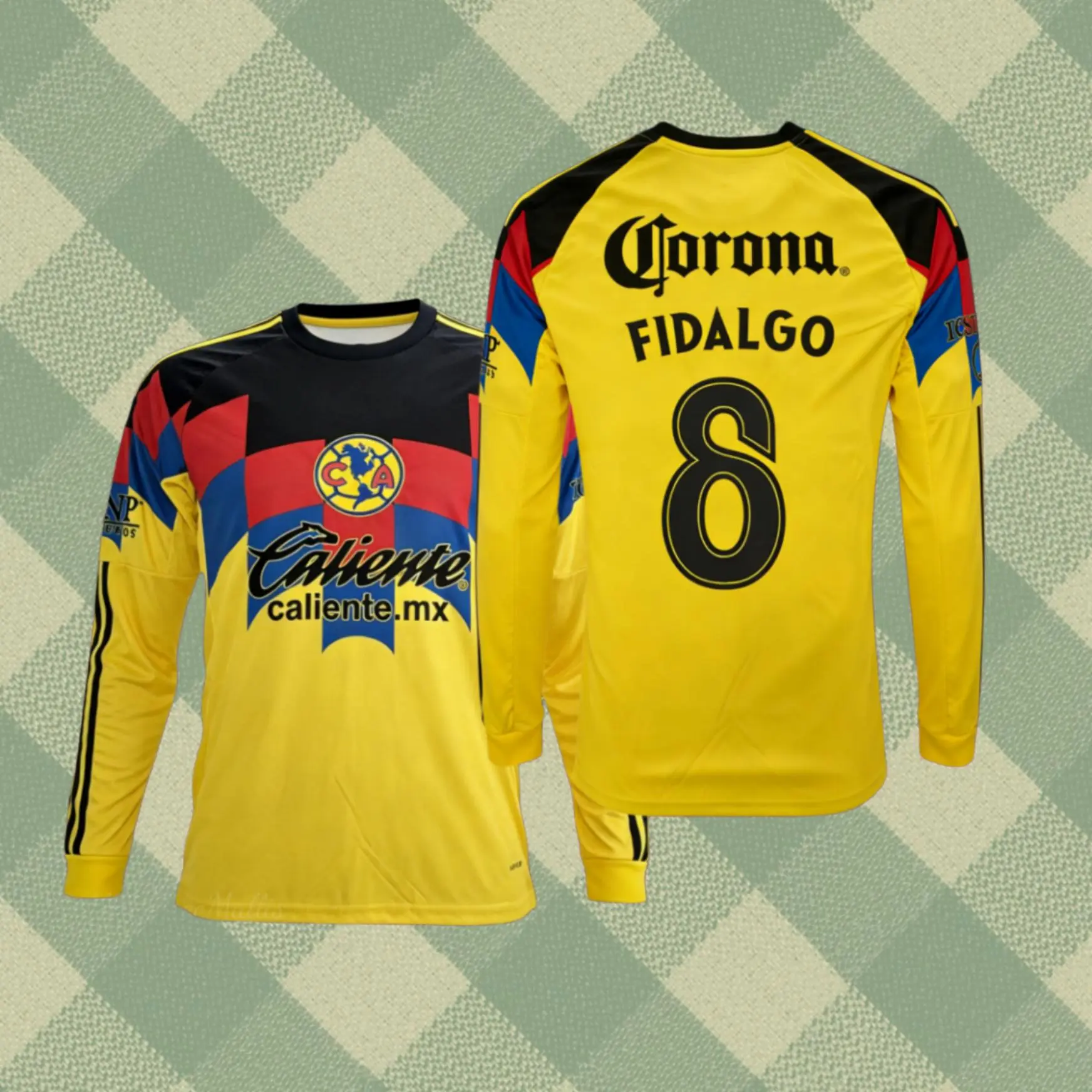 2526 Home Yellow NO.8 Alvaro Fidalgo Retro long sleeves Jersey Football Soccer Jerseys Liga Mx