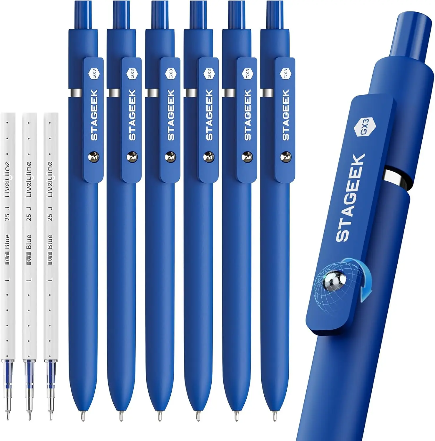 STAGEEK Blue Gel Pens GX3, 12Pcs Quick Dry Blue Ink Pens with 3 Extra Refills, Fine Point Retractable Smooth Writing Pens for Journaling, Office, Note Taking, School Supplies, Nurse Aesthetic(Blue)