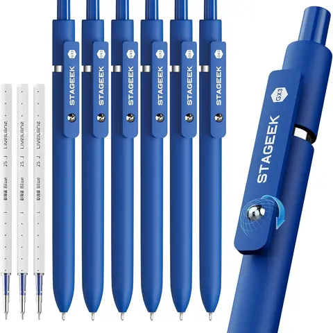 STAGEEK GX3 Blue Gel Pen Kit - 12 Retractable Fine Point Office Stationery with 3 Extra Refills, Quick Dry Supplies for Work Note Taking & Back to School Stress Relief (Fine Pointed, Smooth Blue Ink), Pens For Work