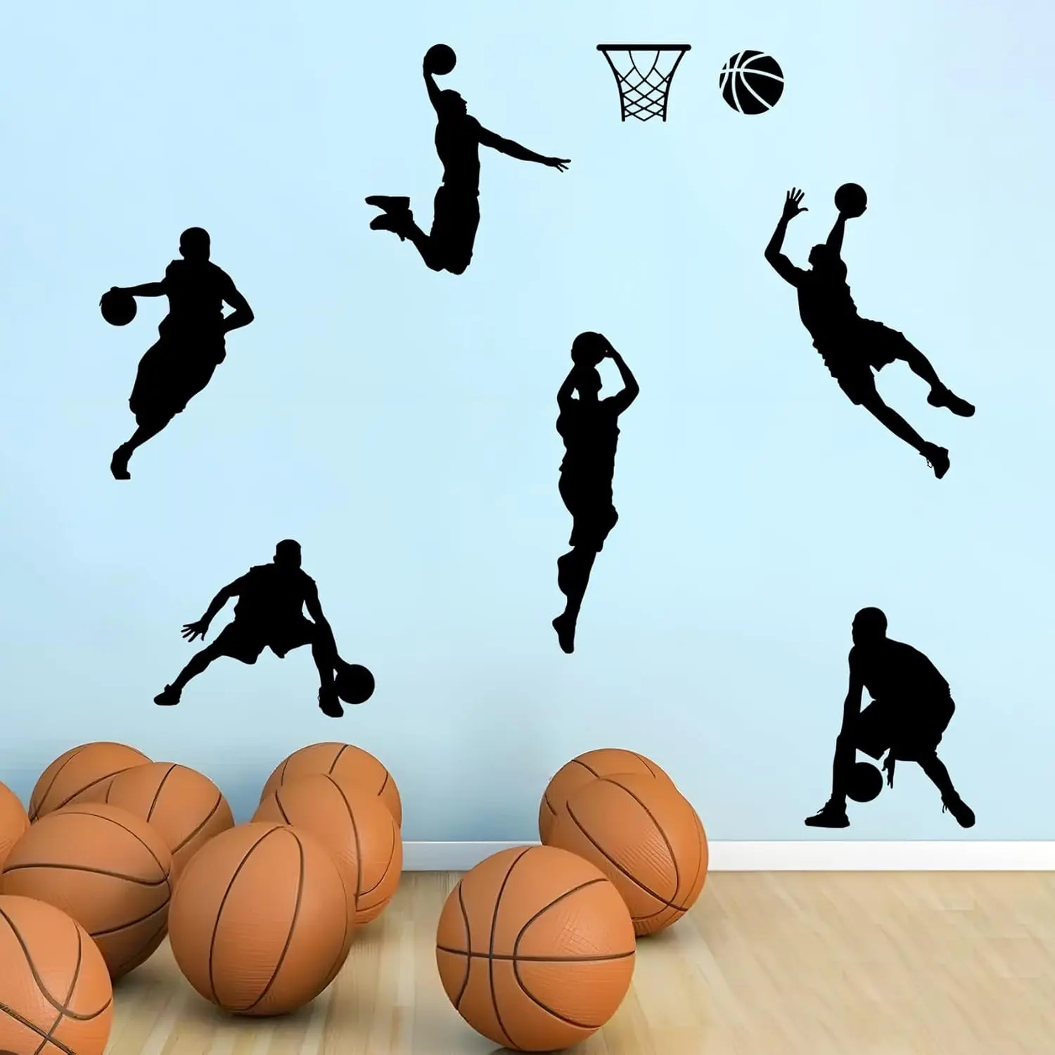Basketball Dunk Wall Decal Stickers, 6 Man Playing Basketball Vinyl Art Wall Sticker for Bedroom Dorm Room Playroom Stadium Gym  Decoration