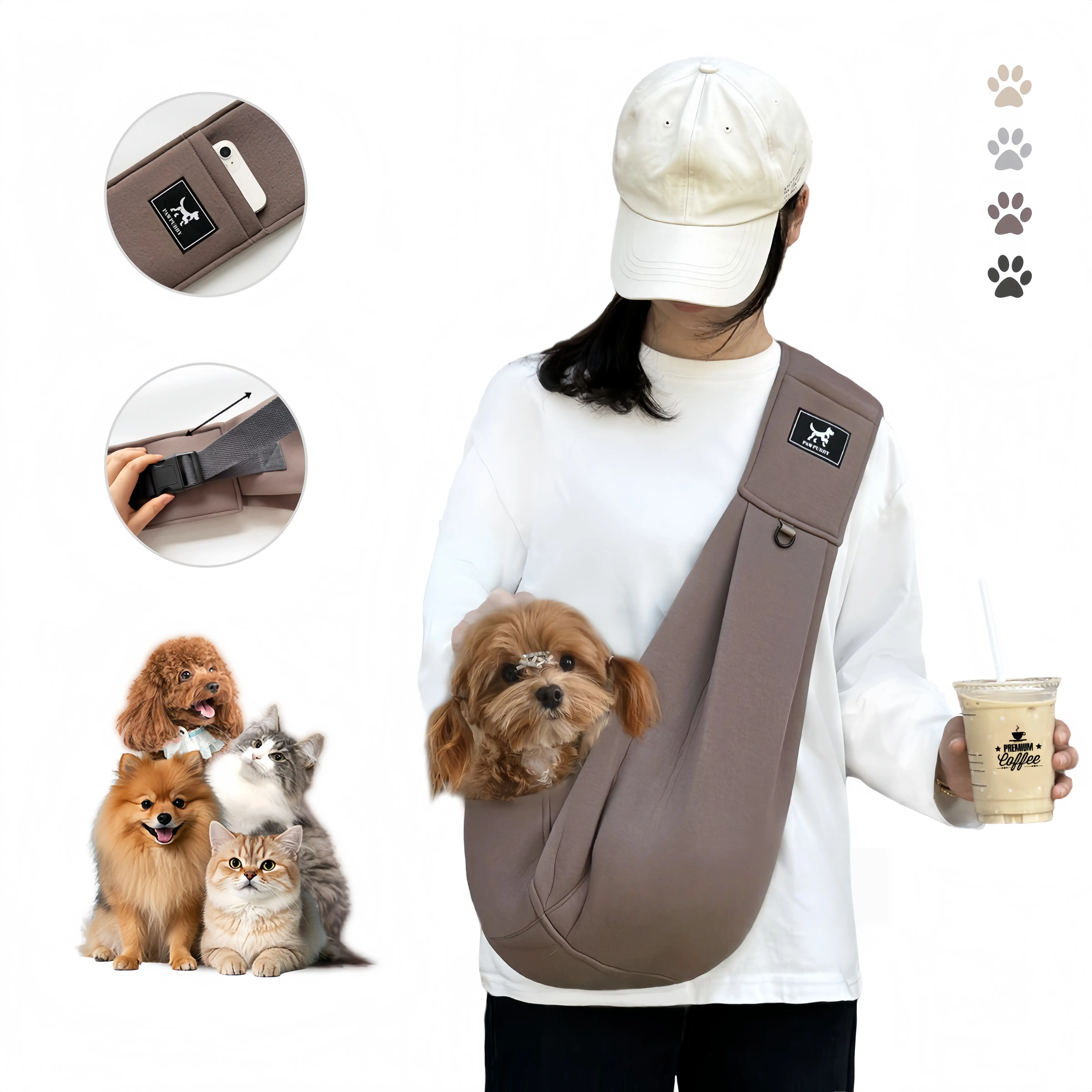 PAWPUBBY Dog & Cat Sling Carrier - Vet Approved, Adjustable Padded Shoulder, Breathable Fabric, Portable Buckle-Snap-Hook & Loop Design for Max 15lbs Small-Medium Pets, Puppy, Newborn Animal, Travel Shopping Use