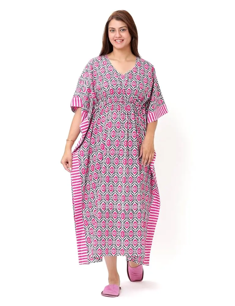 Women's Cotton Kaftan Dress – Free Size Floral Printed Long Kaftan for Casual Wear – Soft & Breathable Relaxed Fit