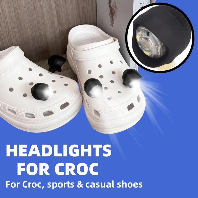4Pcs LED Shoe Light, Cute Flashlight Croc Charms Attachment Accessories, Croc Lights with 3 Lighting Modes, Croc Headlights for Night Cycling, Camping, Walking & Dog Walking