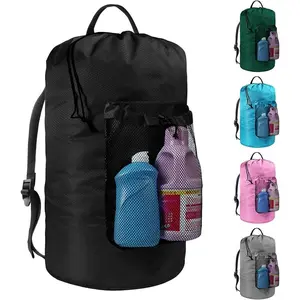 Laundry Bag with Shoulder Straps and Mesh Pocket Laundry Backpack Large Portable Laundry Hamper for College Laundromat Apartment