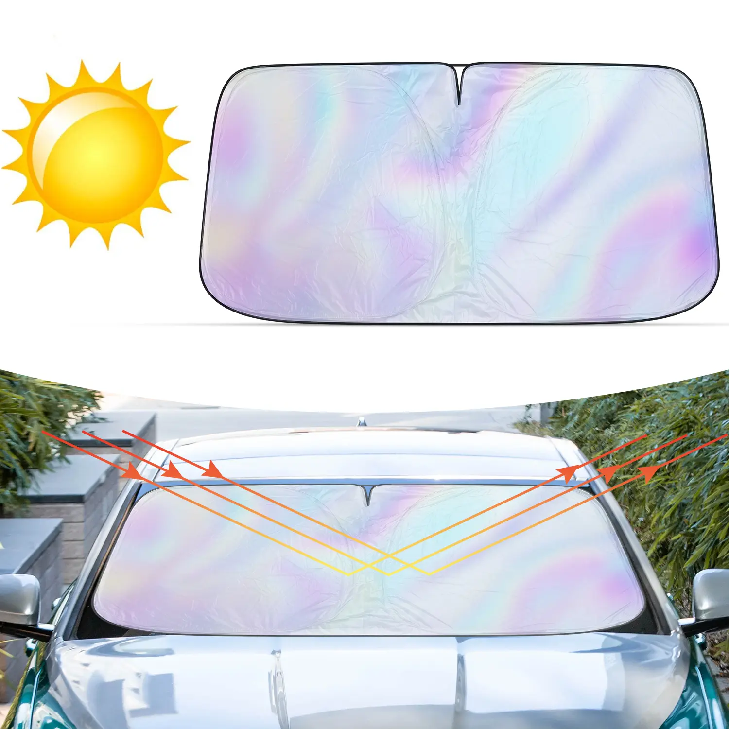 Sun Shade for Car Windshield, Foldable Universal Car Windshield Upgrade Sunshade Enhanced UV Rays Reflective Sun Visor Shade Keeps Vehicle Cool