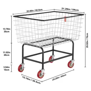VEVOR Wire Laundry Cart, 4.5 Bushel Wire Laundry Basket with Wheels, 35''x15.7''x22'' Commercial Wire Laundry Basket Cart, Steel Frame with Chrome Finish, 5'' Casters, Wire Basket Cart for Lau