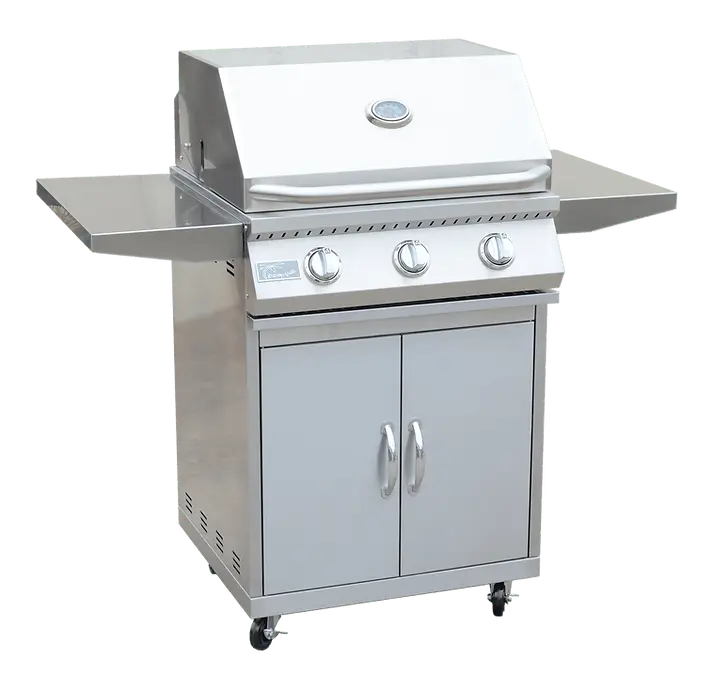 KoKoMo 26” Heavy-Duty 3-Burner Stainless Steel Cart Bbq Grill - Freestanding Barbecue Station, Stylish Handled Outdoor Kitchenware Cooking Equipment