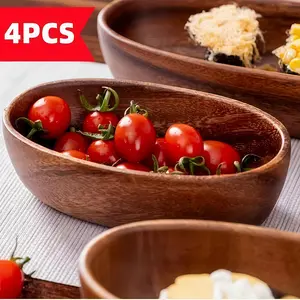 4-Piece Creativity Wood Boat Plate Set,Quirky Tableware: Niche Picks,Interesting for Entertaining,Japanese-style Dining Plate, Microwave & Dishwasher Safe Dinnerware,Rust-Proof Camping Serving Plates for BBQ, Snack, Salad, Appetizer, Fruit, Cookies