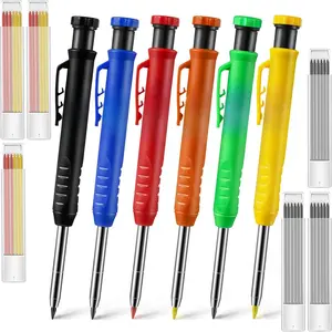 Carpenter Pencil Set, 6 count Long Nosed Deep Hole Tip Mechanical Hole Marker with Built in Sharpener and 36 count 2.8 mm Refills