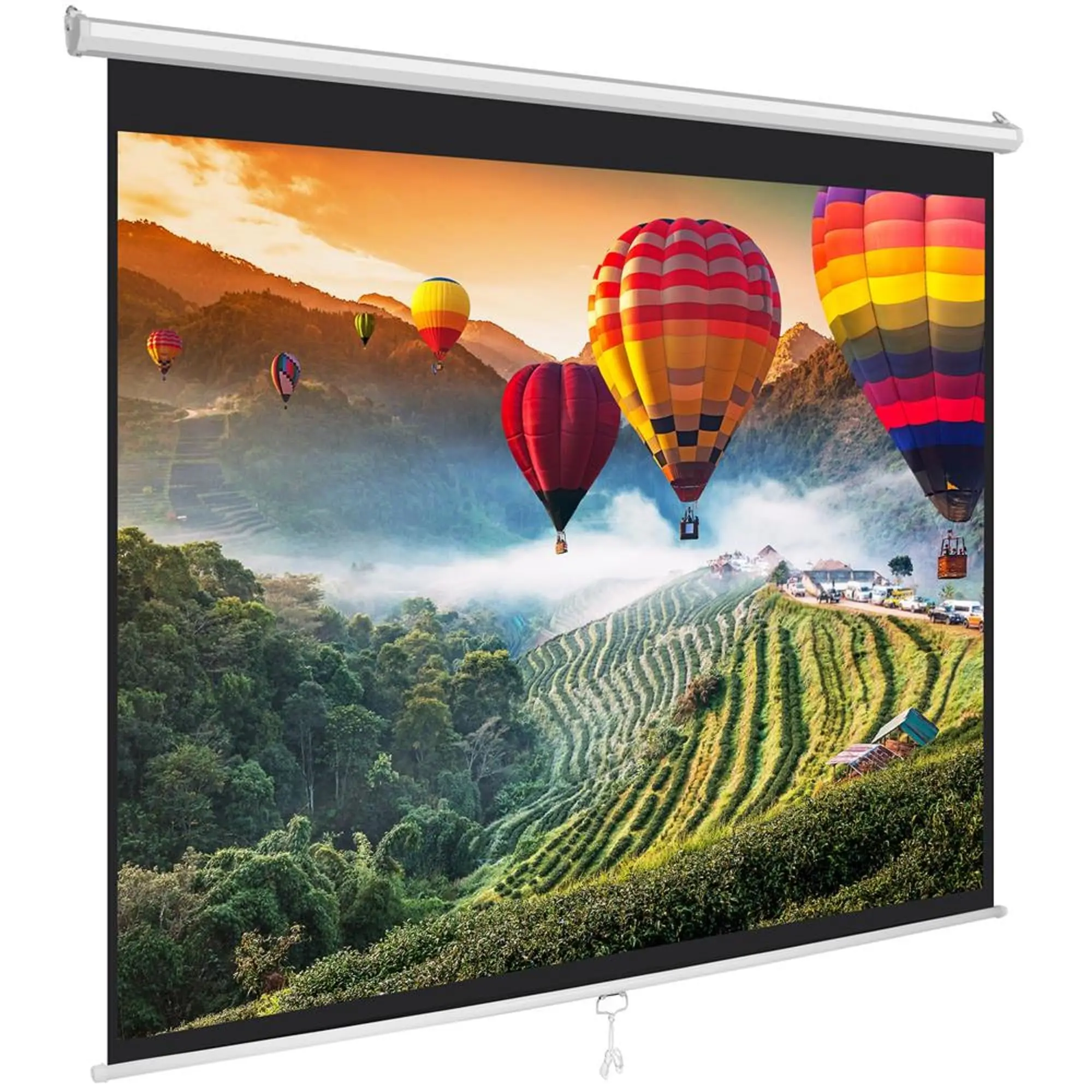 Manual Pull-Down Projector Screen - Universal 84-inch Roll-Down Retractable Manual Projection Screen w/ Auto-Locking, Adjustable Screen Height, Black Masking Border 100 INCH 4:3 Manual Projector Screen Matte White