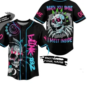 Blink-182 Inspired Baseball Jersey – “When You Smile I Melt Inside” Custom Shirt, Vintage Rock Band Style, Unisex Casual Outfit