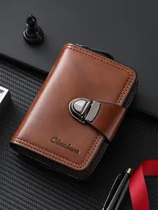 Men's Short Business Zipper Wallet with Lock, Large Capacity Card Holder, Multi-Card Slots, Travel Security, Gift, All Seasons