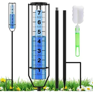 Rain Gauge, 7" Freeze-Proof Thickened Transparent Plastic Rain Gauge Outdoor, Large Clear Numbers and Adjustable Height Rain Measuring Tool for Garden, Lawn, Patio, and Farm Use