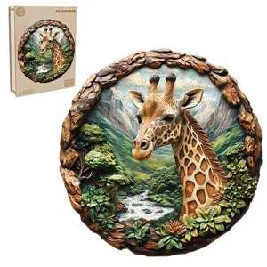 3D Giraffe Wooden Jigsaw Puzzle for Adults and Kids Unique Shape Animal Wood Puzzles Challenging Puzzle Family Game Creative Gifts Laser Cut Durable HDF Wood Puzzle Colorful Floral Beautiful