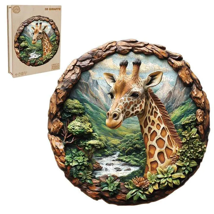 3D Giraffe Wooden Jigsaw Puzzle for Adults and Kids Unique Shape Animal Wood Puzzles Challenging Puzzle Family Game Creative Gifts Laser Cut Durable HDF Wood Puzzle Colorful Floral Beautiful African Crafts