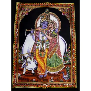 Tapestry  Painting Art Handmade Miniature Hindu Indian Religious Ethnic Tapestry. Multiple sizes are available for selection.