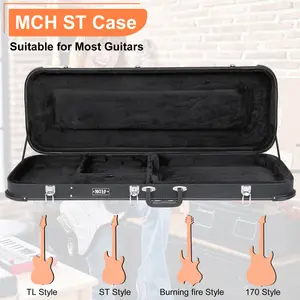 Electric Guitar Square Hard Case with Protective Sleeve Fits ST TL Burning fire 170 Style Electric Guitar Blac