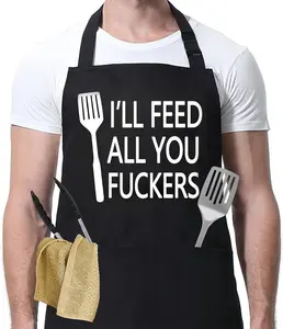1 Pc Funny Cooking Aprons for Men, Dad, Husband, Funny Dad Gifts, Father's Day Grilling Gifts for Papa, Cool Birthday Gifts for Him Brother Boyfriend, Kitchen BBQ Chef Grilling Apron with Pockets Adjustable Black Fit Breathable Womenswear