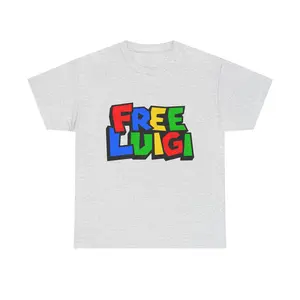 Free Luigii Unisex Heavy Cotton Tee, Fun Graphic Tee, Casual T-Shirt, Gamer Gift, Nostalgic Apparel, Summer Wear