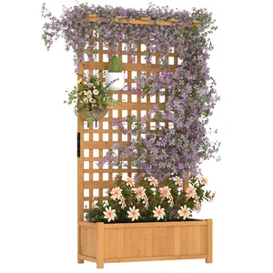 Raised Garden Bed with Trellis & Roof,72" Tall Wooden Planter Box for Climbing Plants, Vegetables, Herbs, Indoor Outdoor Freestanding with Drainage, for Patio Balcony Yard