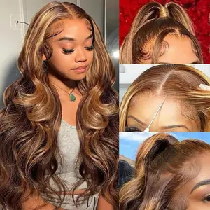 West Kiss Pre Cut Glueless Wig 4/27 Highlight Body Wave 7x5 Closure Wig Human Hair Pre Plucked With Baby Hair Pre Bleached