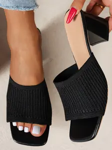 Women's Solid Color Knit Design Rubber High Heel Sandals, Fashionable Summer Shoes, Unique Style, Comfortable and Stylish, Fashionable Heeled Sandals