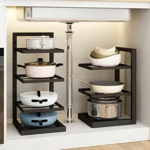4-Tier Pot Rack Pots Woks and Utensils Multi-tier Sink Organizer A Clip-on Adjustable Carbon Steel Storage Rack Food Service Shelving Divider