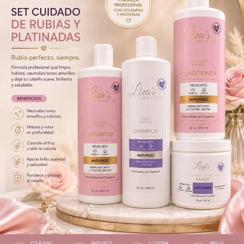 Liza's Beauty Line Rubias y Platinadas Shampoo & Conditioner Set with L-Cysteine Botan for Hydrating and Toning Blonde and Platinum Hair