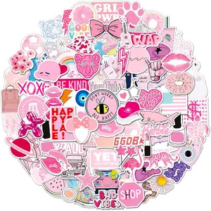 Pterosauria 100 PCS Preppy Stickers Pink Vinyl Waterproof Matte Modern Cartoon Stickers Pack for Bumper, Laptop, Water Bottle, Car, Phone, Hard hat