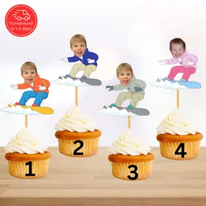Custom Snowboarding Face Cupcake Topper – Winter Party Decor