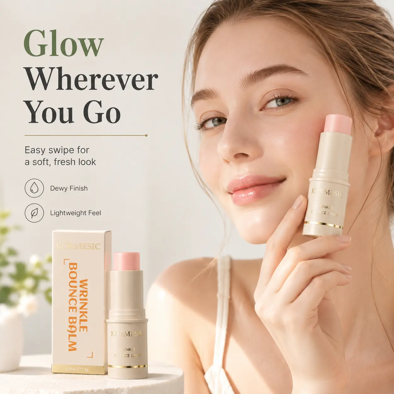 Peptide Face Balm Stick for Dry Skin, Highly Effective Hydration Portable Moisturizing Balm with Camellia Japonica Seed Oil, Smooth-Looking Skin & Dewy Finish, 7.5g ，Mother's Day Skincare Gift