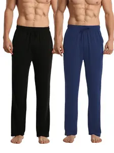 Men's Drawstring Pocket Sleep Pants, Casual Elastic Waist Straight Leg Pajama Trousers, Men's Sleepwear & Loungewear for Daily Home Wear, Sleepwear Pajamas