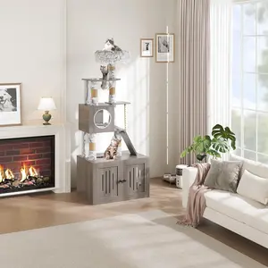 66.9" Tall Cat Tree with Litter Box Enclosure, Cat Tower with Sisal Scratching Posts & Soft Plush Perch, Wooden Cat Furniture Corner, Cat Tree with Multiple Platforms