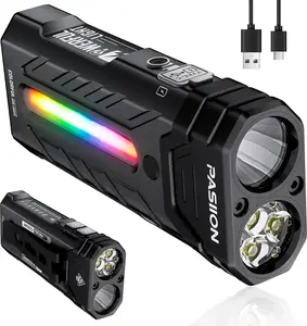 EDC Flashlight 3250 Lumens with RGB Light,55 Modes Multifunctional Flat Flashlight with Floodlight,Spotlight and Base,Waterproof USB C Flashlight for Camping,Home,Emergencies