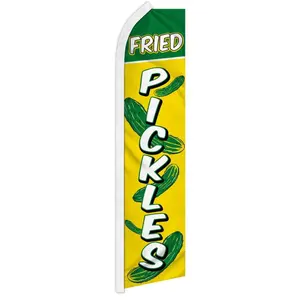 Fried Pickles Themed Super Flag Banner, 11.5x2.5 ft, Curved Sleeve, Polyester Fabric Knit, Wind-Resistant, Pickle Print Backdrop for Home & Festive Party Supplies