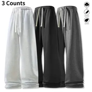 Men’s Lightweight Casual Jogger Pants, Loose Straight-Leg, Solid Color, Trendy Versatile Drawstring Long Pants
