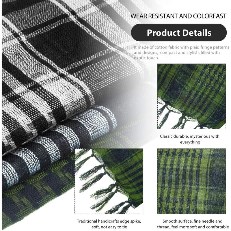 3 Pcs Shemagh Keffiyeh Head Neck Scarf Turban Unisex Arab Plaid Fringe Scarves with Tassel for Outdoor Limited Stocks Cotton Desert Scarf for Adventures