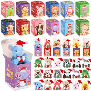 24 Sets Christmas Favors Mini Animal Plushed with Box Christmas Gift Idea Animal Stuffed Pendant Birthday Gift for School Exchange Gift Party Valentine's Welcome Back to School Gifts Bulk Classroom Reward Gift