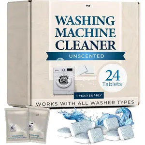 Washing Machine Cleaner Tablets - Deep Clean Washer Descale, Laundry Tub Cleaning Solution, Smell Fresh, Eliminates Buildup & Dirt, For Front & Top Load Washers, Easy-to-Use, 24 Pack, unscented