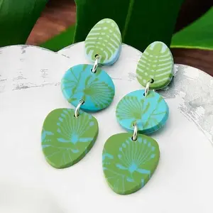 Tropical Peacock Dangle Drop Earrings for Women, Handcrafted Clay and Matte Silver Plated Post Style, Hypoallergenic Fashion Jewelry, 2" Long