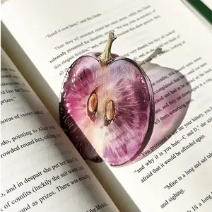 Set of3: Grape, Apple, and Fig-Shaped Acrylic Bookmarks — Translucent Page Markers, Cute Reading Accessories, Ideal for Back-to-School, Book Club Giveaways, and Creative Gifts; Also Suitable for DIY Decorative Projects.